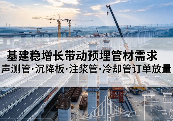 大通基建稳增长带动预埋监测管材需求，声测管、沉降板、注浆管订单持续放量